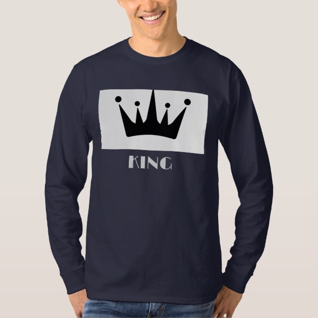 King Custom Text Crown Image Navy Blue Long Sleeve T-Shirt (Vorderseite)
