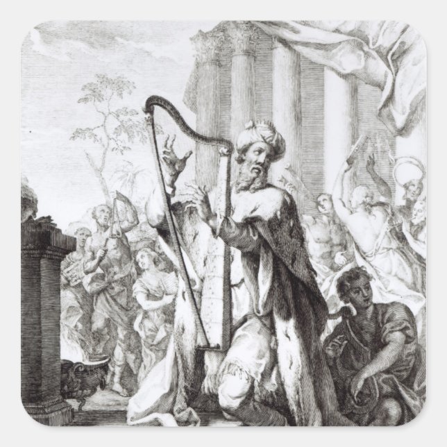 King David spielt Lyre Quadratischer Aufkleber (Vorderseite)