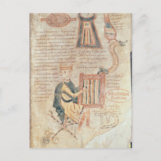 King David spielt Psalterei von einem Psalter Postkarte (Vorderseite)