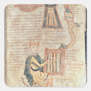 King David spielt Psalterei von einem Psalter Quadratischer Aufkleber