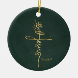 KING JESUS Elegant Green/Gold Christliche Weihnach Keramik Ornament