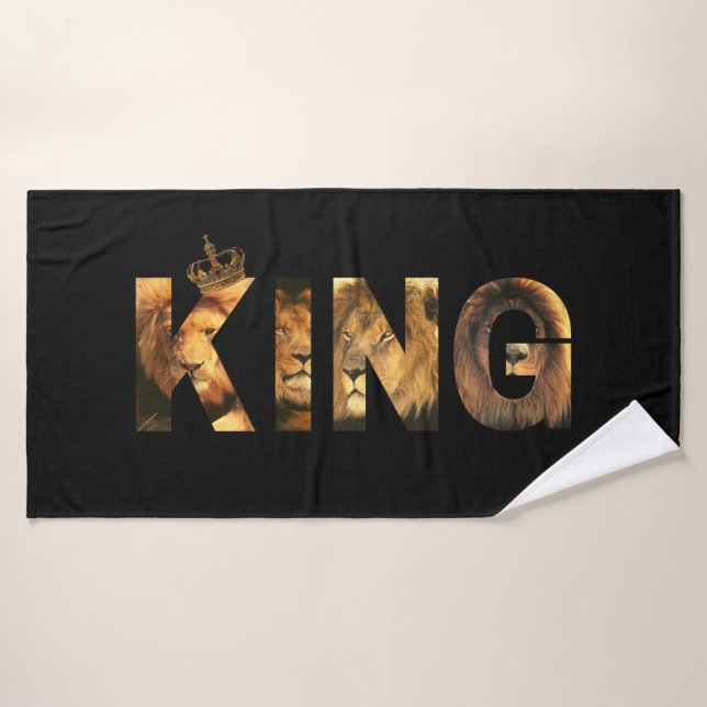 "KING Lion Lettering"-Design auf Schwarz Badhandtuch Set (Badehandtuch)