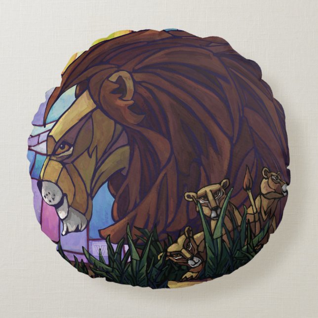 King Lion und Cubs Rundes Kissen (Vorderseite)