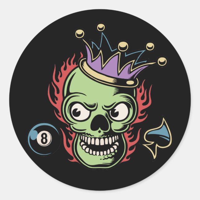 KIng Lucky Skull Runder Aufkleber (Vorderseite)