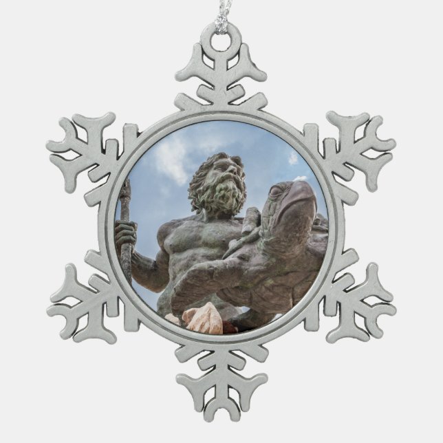 King Neptune 2 Schneeflocken Zinn-Ornament (Vorderseite)