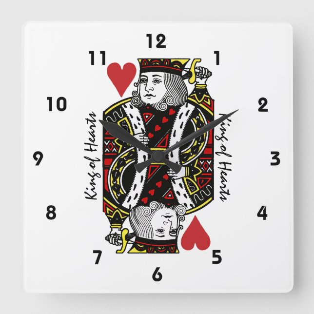 King of Hearts Design Wall Clock Quadratische Wanduhr (Vorderseite)