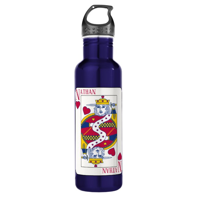 King of Hearts Individuelle Name Spielkarte Edelstahlflasche (Vorderseite)