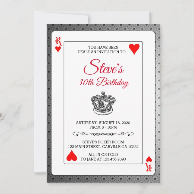 King of Hearts Poker Spielkarten Einladung zum Geb (Vorderseite)