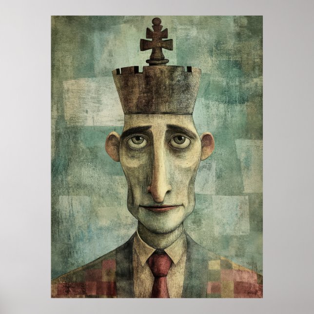 King of the Board, Whimsical Schach King Portrait Poster (Vorne)