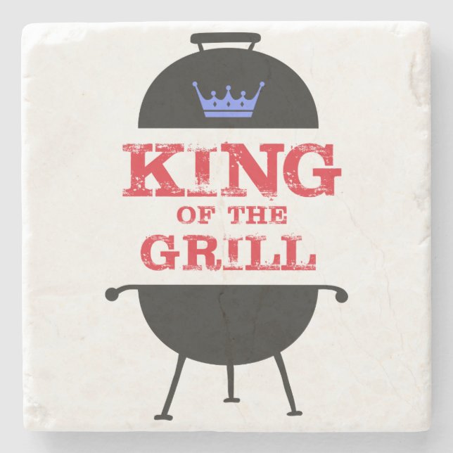 King of the Grill, blau-kronenrot Steinuntersetzer (Vorderseite)