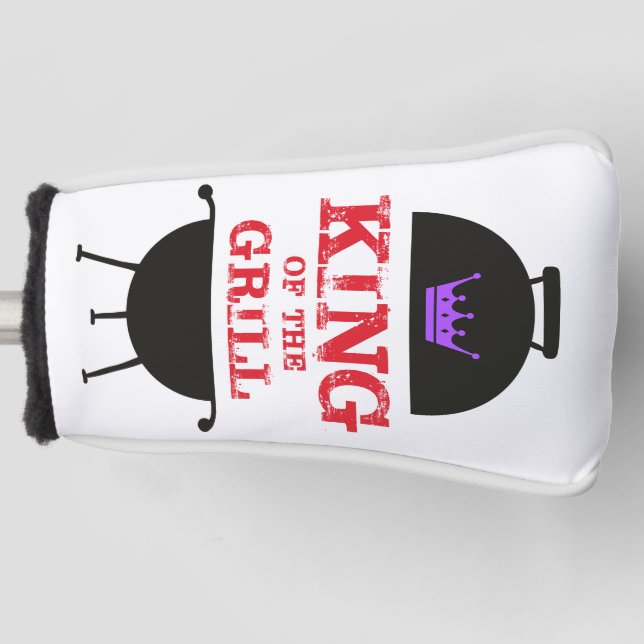 King of the Grill, Lila schwarze Krone, rot Golf Headcover (Vorderseite)