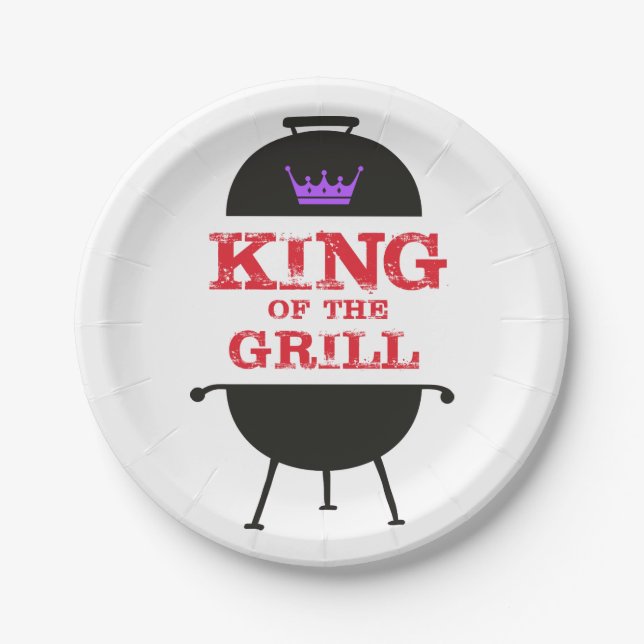 King of the Grill, Lila schwarze Krone, rot Pappteller (Vorderseite)