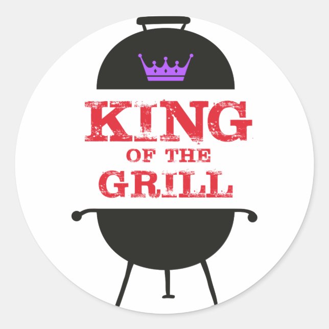 King of the Grill, Lila schwarze Krone, rot Runder Aufkleber (Vorderseite)