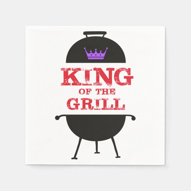 King of the Grill, Lila schwarze Krone, rot Serviette (Vorderseite)