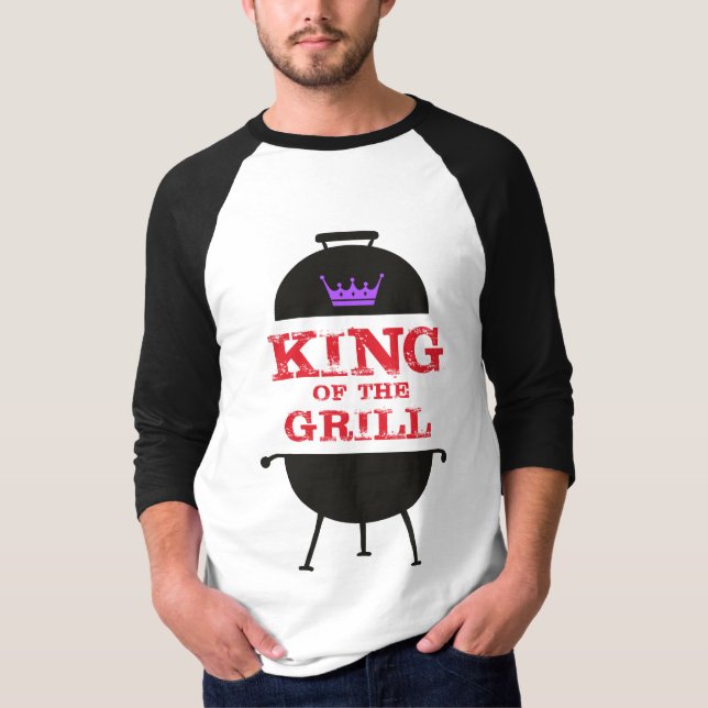 King of the Grill, Lila schwarze Krone, rot T-Shirt (Vorderseite)