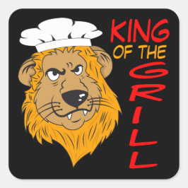 King of the Grill, Löwe Koch, Funny Black Quadratischer Aufkleber