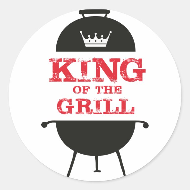 King of the Grill, Schwarz-weiß Crown Red Runder Aufkleber (Vorderseite)