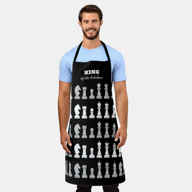 King of the Kitchen Schach Schwarz-weißes Muster A Schürze (Getragen)
