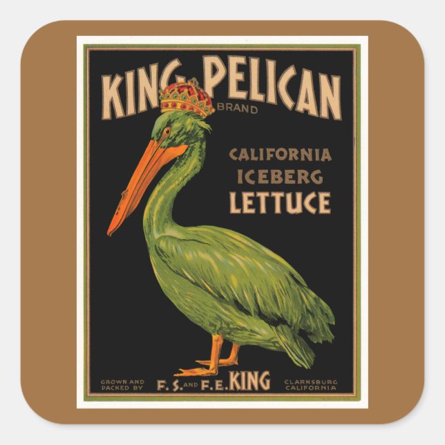 King Pelican Brand Lettuce Quadratischer Aufkleber (Vorderseite)