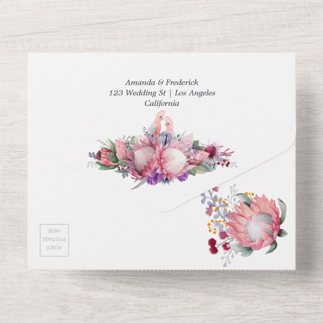 King Protea bllossoms Boho Wedding All In One Einladung (Rückseite)
