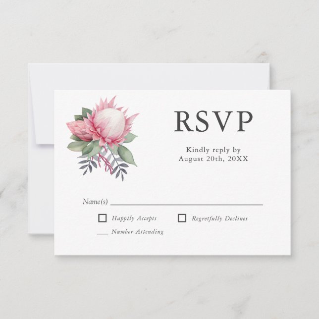King Protea Botanical Wedding RSVP (Vorderseite)