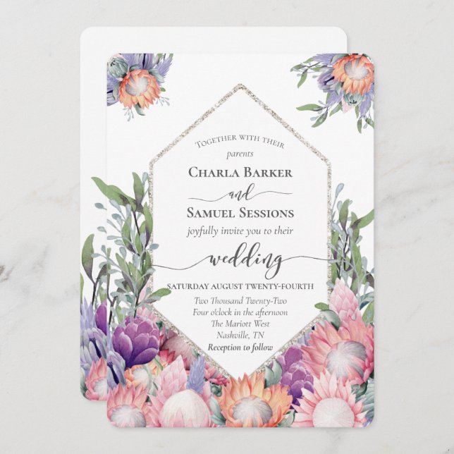 King Protea Bright Colored Exotic Flowers Program Programm (Vorne/Hinten)