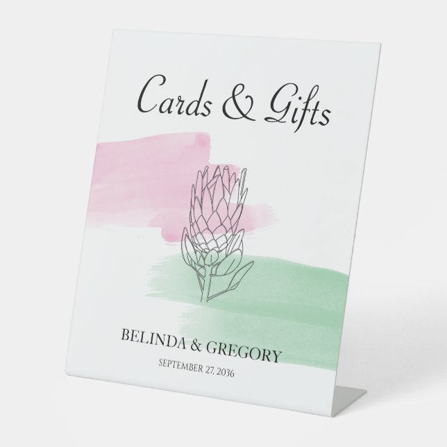King Protea Hochzeitskarten & Geschenke Sockelschild (Vorderseite)