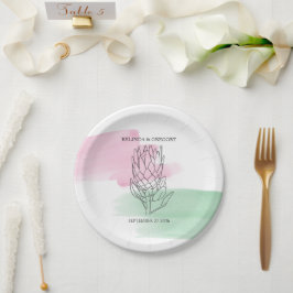 King Protea Watercolor Wedding Pappteller