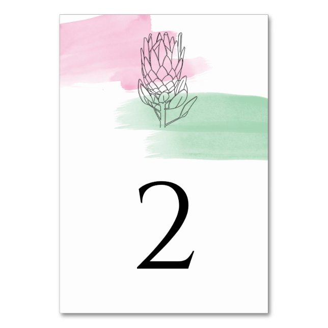 King Protea Watercolor Wedding Tischnummer (Vorderseite)