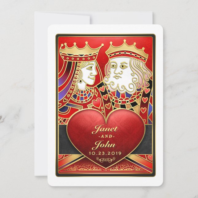 King & Queen Red & Black Vegas Wedding Einladung (Vorderseite)