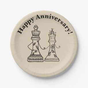 King & Queen Schach Figures Wedding Paper Plate Pappteller