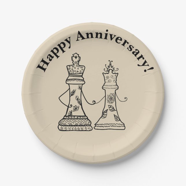 King & Queen Schach Figures Wedding Paper Plate Pappteller (Vorderseite)