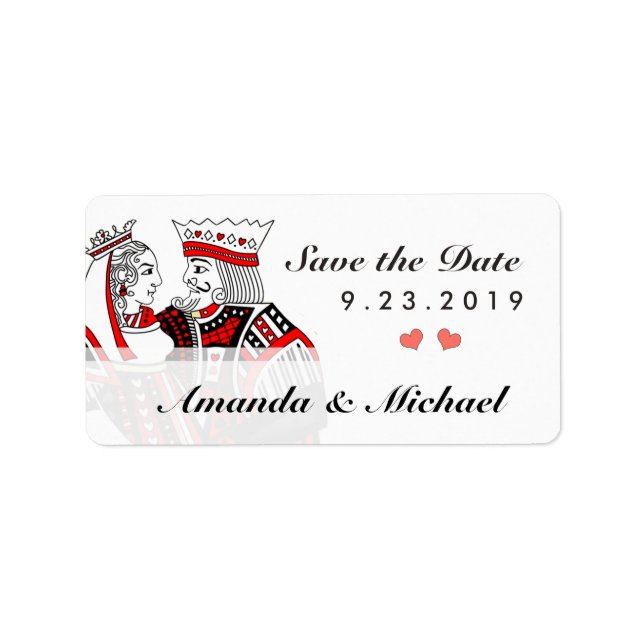 King & Queen spielen Karten Save the Date Adressaufkleber (Vorne)