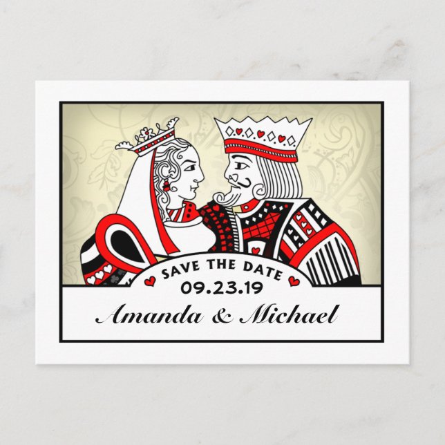 King & Queen Spielkarten Save the Date PostCard Ankündigungspostkarte (Vorderseite)