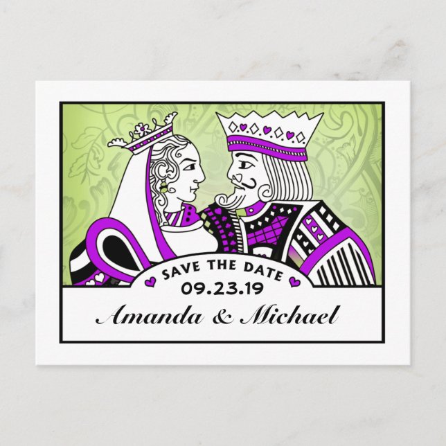 King & Queen Spielkarten Save the Date PostCard Ankündigungspostkarte (Vorderseite)