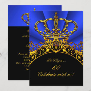 King Regal Queen Gold Royal Blue Birthday Party 2 Einladung