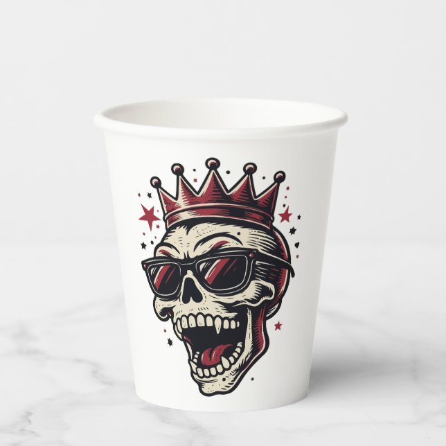 King Rockstar Skull with Sunglasses Pappbecher (Vorderseite)