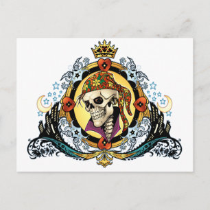King Skull Pirate with Hearate by Al Rio Postkarte