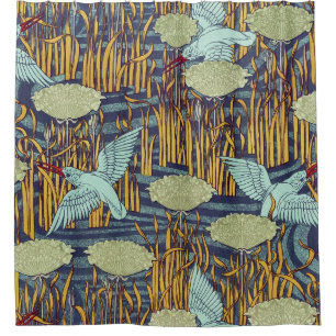 KINGFISCHER UND BLUMENDE RUSSISCHE Jugendstil-Flor Duschvorhang
