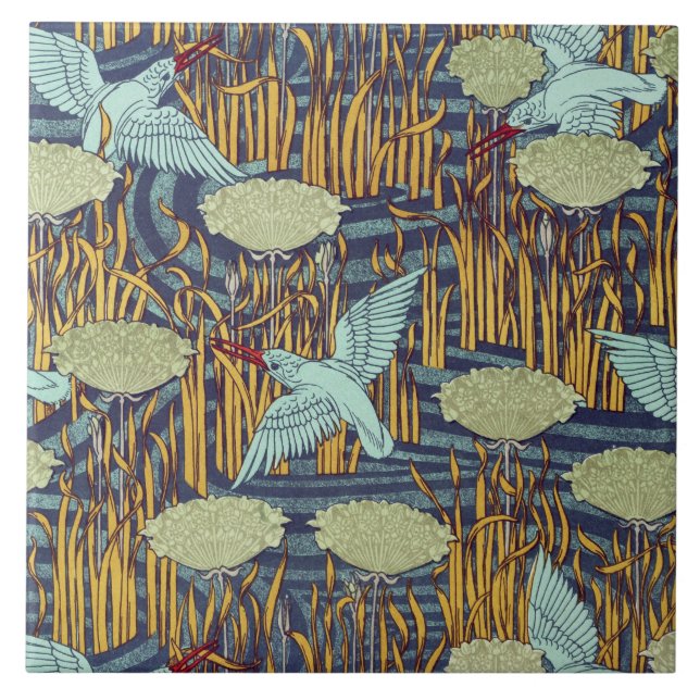 KINGFISCHER UND BLUMENDE RUSSISCHE Jugendstil-Flor Fliese (Vorderseite)