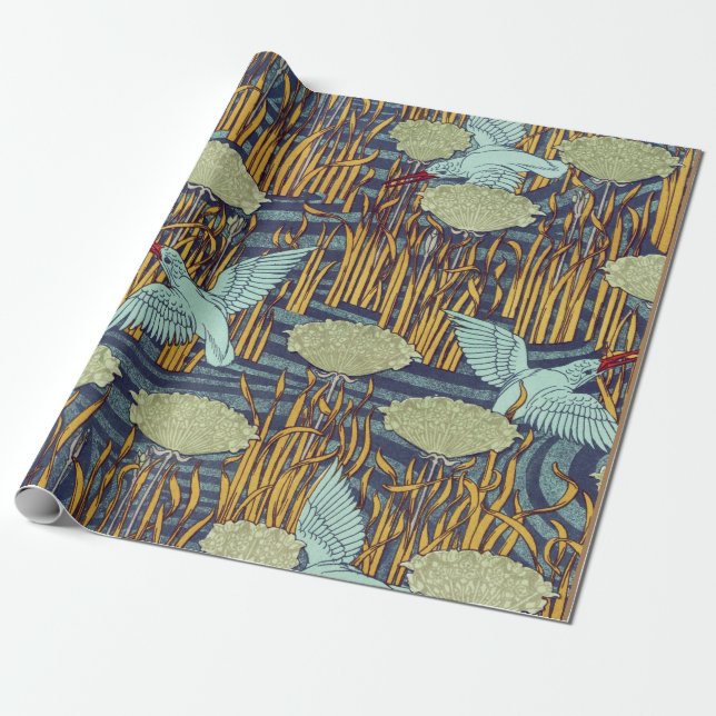 KINGFISCHER UND BLUMENDE RUSSISCHE Jugendstil-Flor Geschenkpapier (Ungerollt)