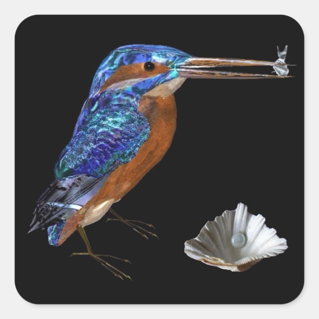 KINGFISCHEREI, Electric Blue, Black Quadratischer Aufkleber (Vorderseite)