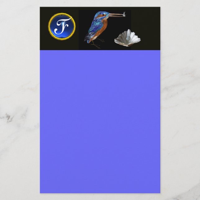 KINGFISCHEREIMONOGRAM, Blauer Saphir, Schwarz Briefpapier (Vorderseite)