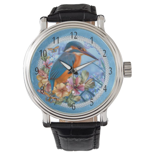 Kingfisher Bird Art Vintag Leather Strap Watch Armbanduhr (Vorderseite)