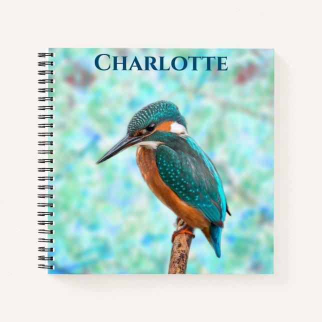 Kingfisher Bird Blue Abstrakt Vorname Notizbuch (Vorderseite)