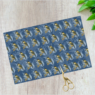 Kingfisher Bird und Vintages Blue Damask Muster Seidenpapier