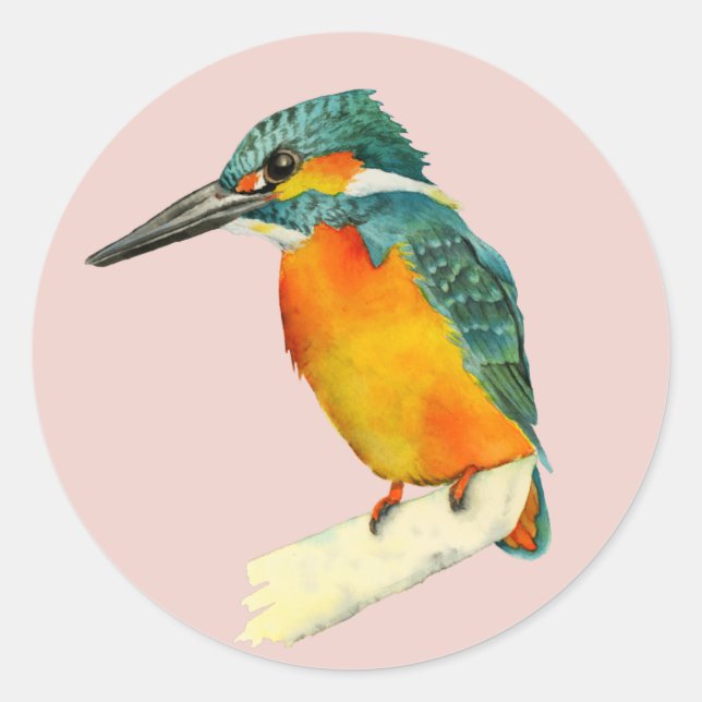 Kingfisher Bird Wasserfarbenmalerei Runder Aufkleber (Vorderseite)
