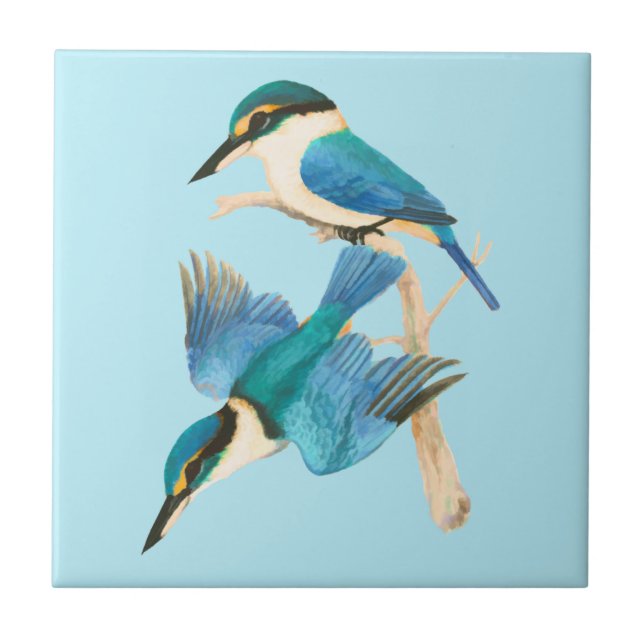 Kingfisher Birds Watercolor Blue Fliese (Vorderseite)