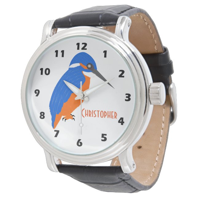 Kingfisher Design einfach Name hinzufügen Armbanduhr (Schrägansicht)