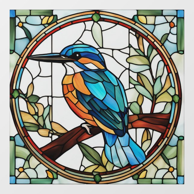 Kingfisher Glass Orange Blue Bird Fensteraufkleber (Blatt)